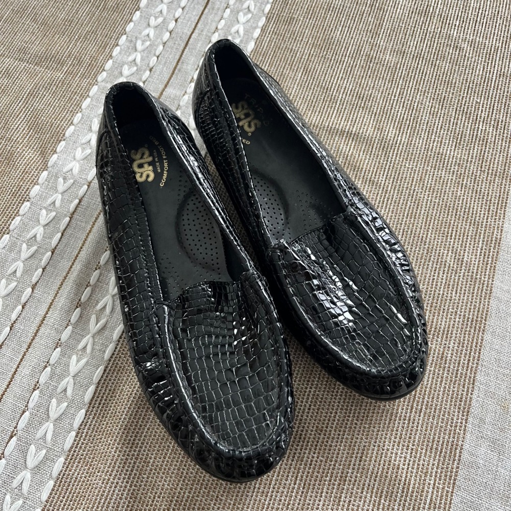 SAS Shoes Black Patent Crocodile Embossed Loafers Slip On Comfort Size‎ 8 M